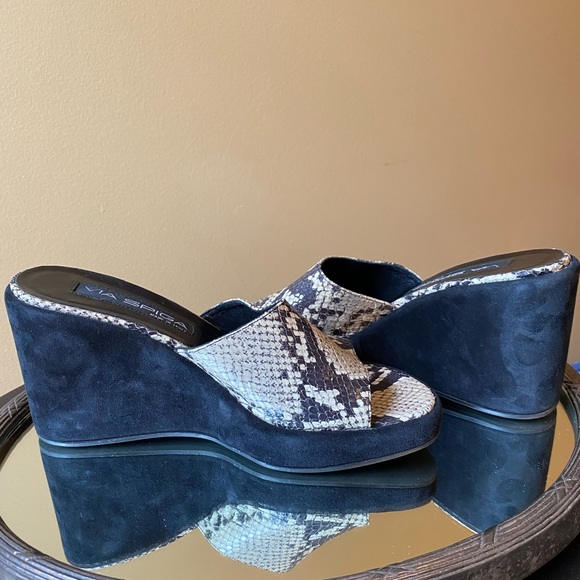 Vintage Via Spiga Chunky Snakeskin Wedges Size 8.5 - Picture 9 of 10